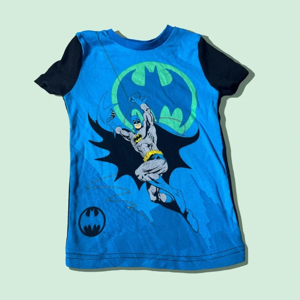 Boys Size 7 Batman Two Piece Short Sleeve Pajama Black Blue And Teal Superhero